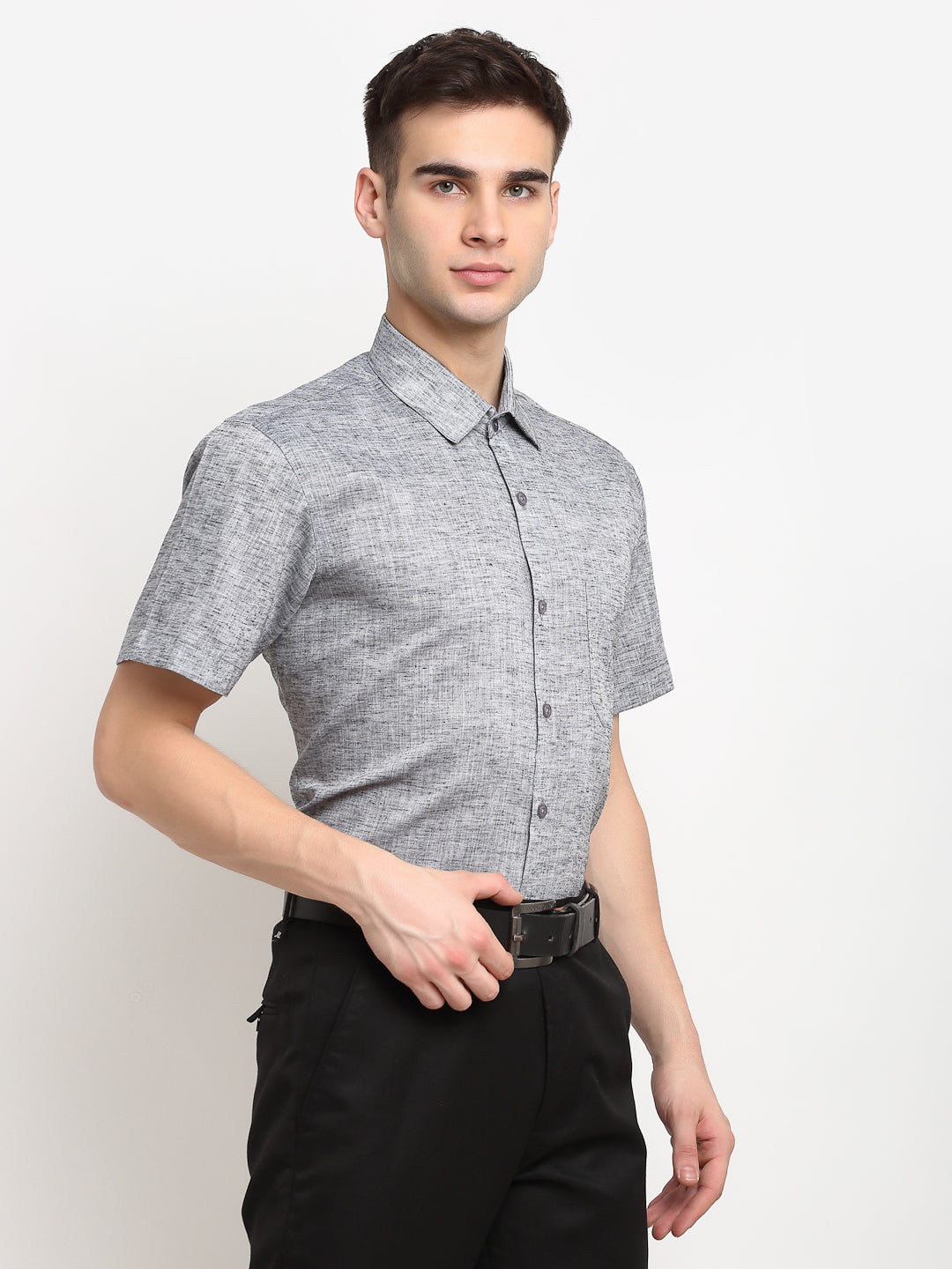 Indian Needle Grey Men's Solid Cotton Half Sleeves Formal Shirt ( SF 783Grey )