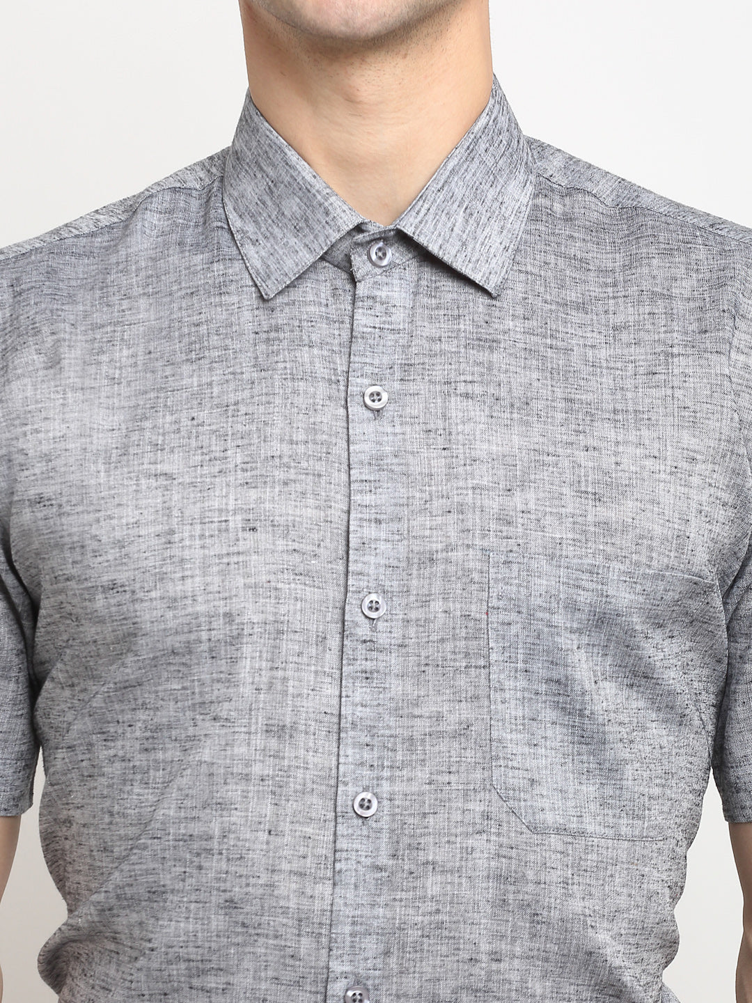 Indian Needle Grey Men's Solid Cotton Half Sleeves Formal Shirt ( SF 783Grey )