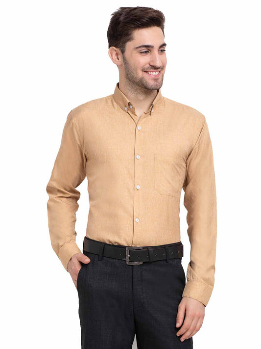 Indian Needle Beige Men's Button Down Collar Cotton Formal Shirt ( SF 785Beige )