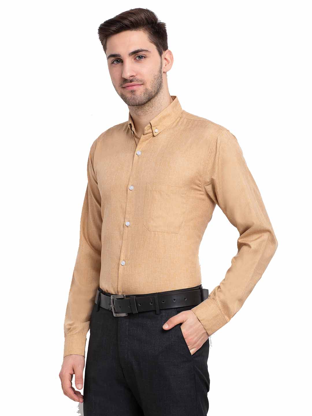 Indian Needle Beige Men's Button Down Collar Cotton Formal Shirt ( SF 785Beige )