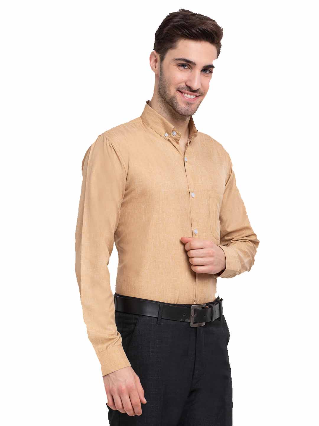Indian Needle Beige Men's Button Down Collar Cotton Formal Shirt ( SF 785Beige )