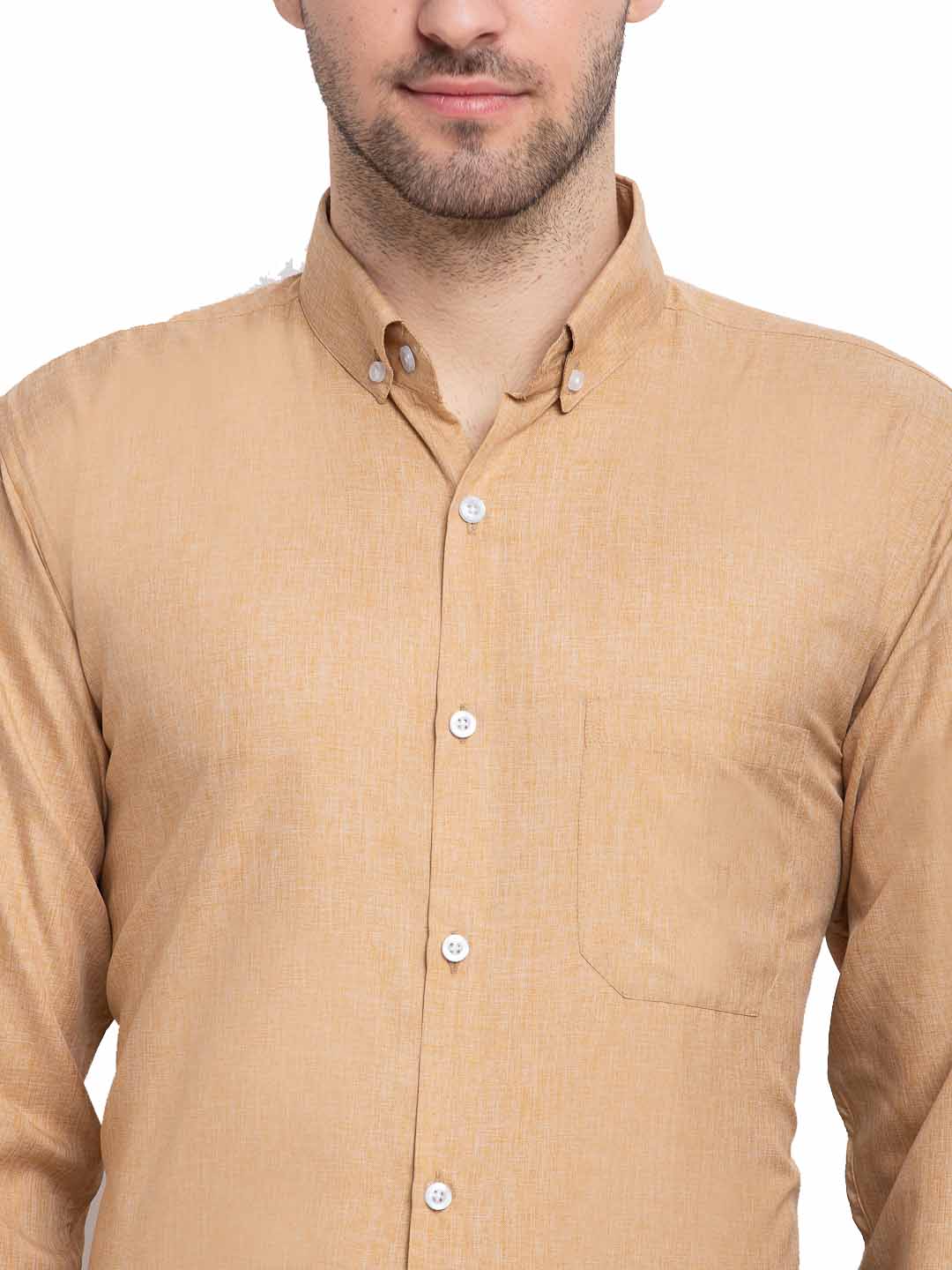 Indian Needle Beige Men's Button Down Collar Cotton Formal Shirt ( SF 785Beige )