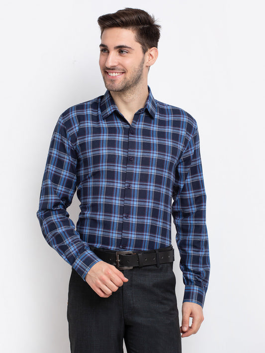 Indian Needle Blue Men's Checked Cotton Formal Shirt ( SF 786Blue )