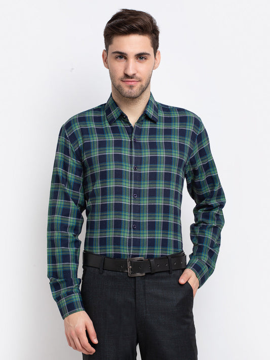 Indian Needle Green Men's Checked Cotton Formal Shirt ( SF 786Green )