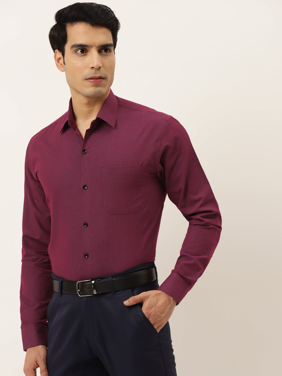 Indian Needle Men's Solid Formal Cotton Shirt ( SF 788Wine )