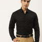 Indian Needle Men's Formal Cotton Horizontal Striped Shirt ( SF 790Black )