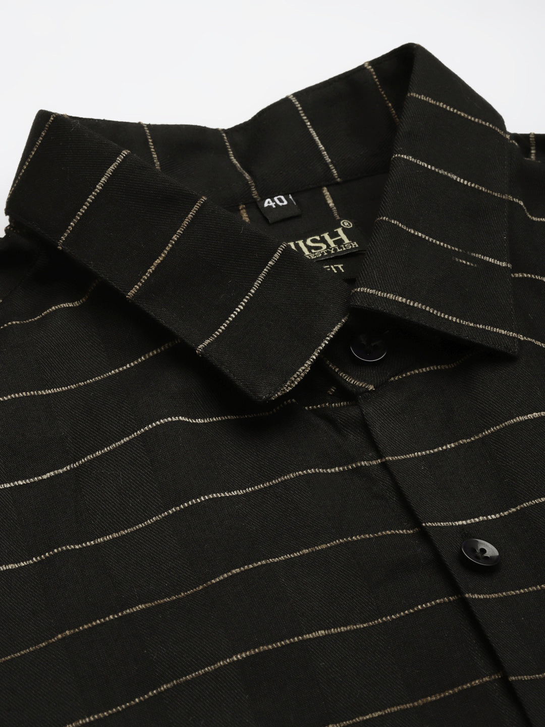 Indian Needle Men's Formal Cotton Horizontal Striped Shirt ( SF 790Black )