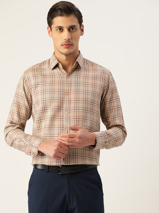 Indian Needle Men's Cotton Checked Formal Shirts ( SF 791Brown )