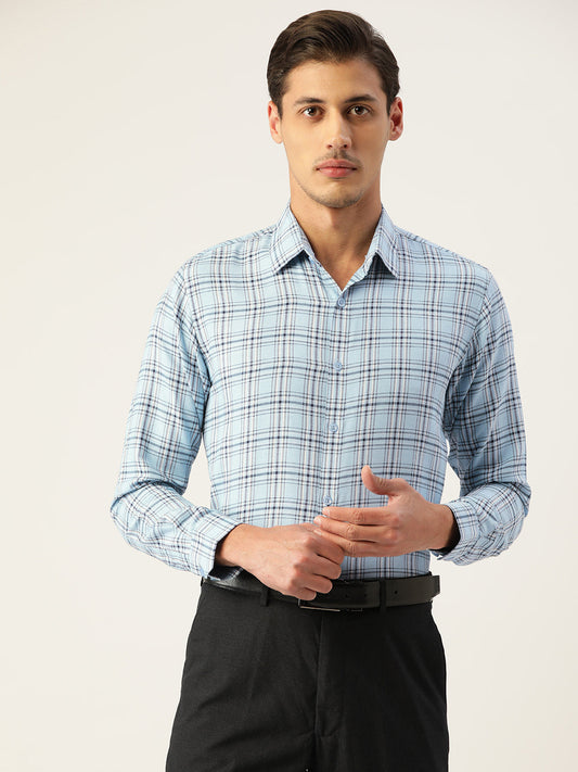 Indian Needle Men's Cotton Checked Formal Shirts ( SF 791Sky )