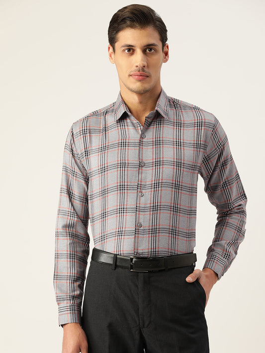 Indian Needle Men's Cotton Checked Formal Shirts ( SF 793Grey )