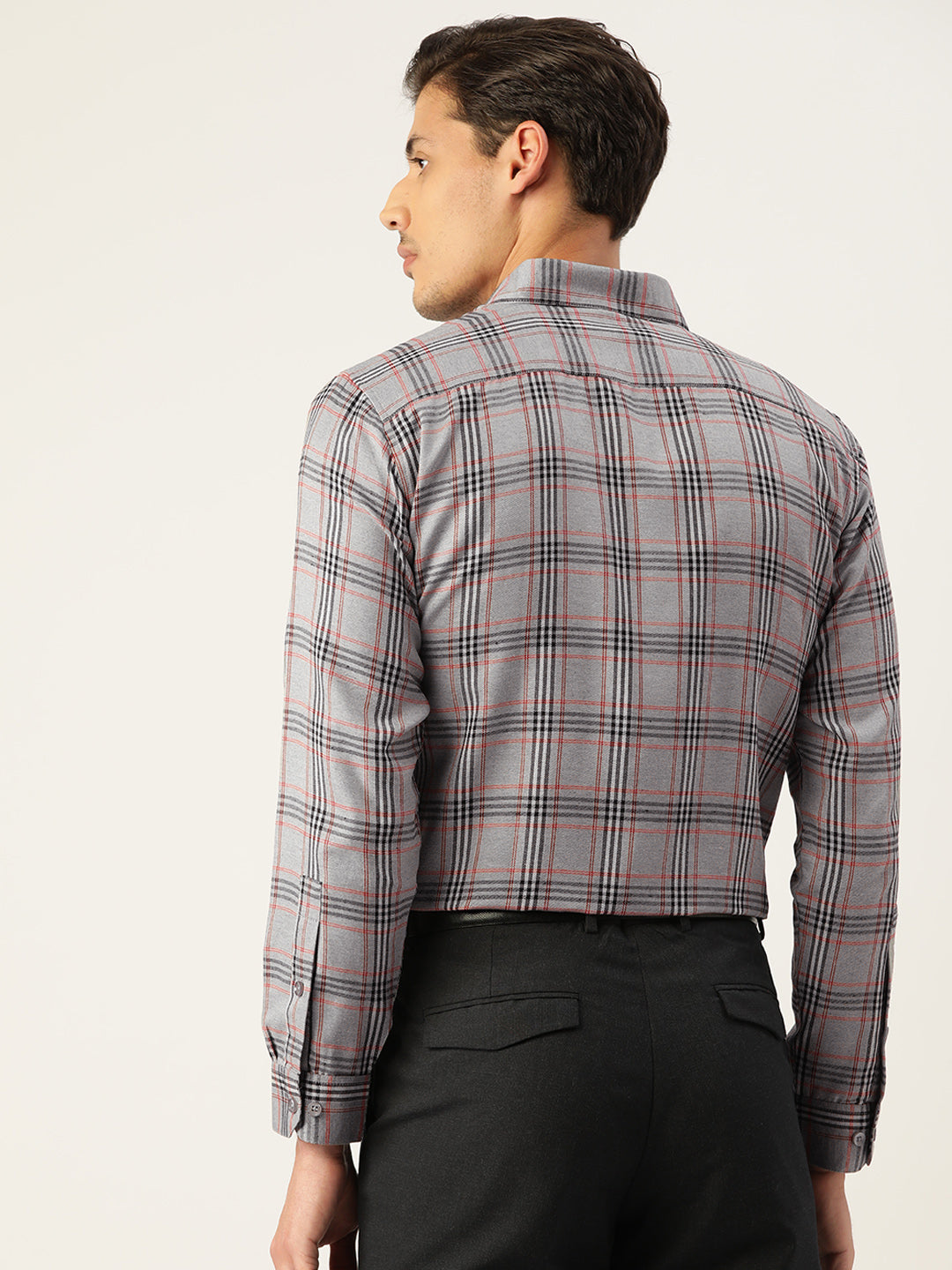 Indian Needle Men's Cotton Checked Formal Shirts ( SF 793Grey )