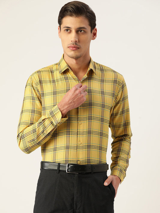 Indian Needle Men's Cotton Checked Formal Shirts ( SF 793Yellow )
