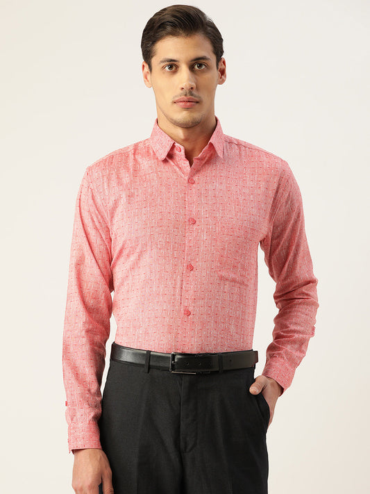 Indian Needle Men's  Linen Cotton Polka Dots Formal Shirts ( SF 794Red )