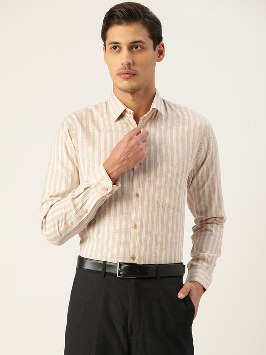 Indian Needle Men's  Cotton Striped Formal Shirts ( SF 795Beige )