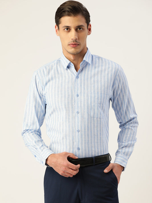 Indian Needle Men's  Cotton Striped Formal Shirts ( SF 795Light-Blue )