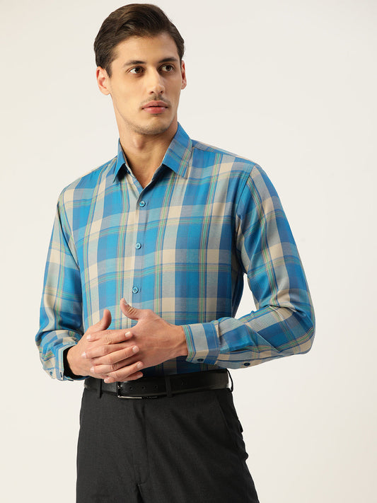 Indian Needle Men's Cotton Checked Formal Shirts ( SF 798Sky )