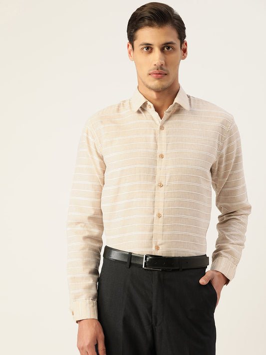 Indian Needle Men's Cotton Striped Formal Shirts ( SF 799Cream )