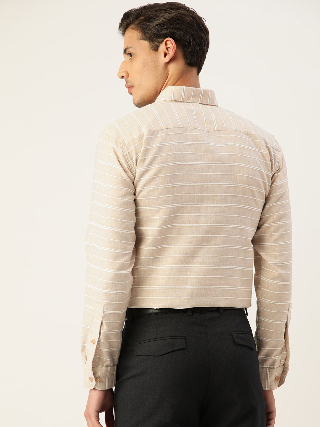 Indian Needle Men's Cotton Striped Formal Shirts ( SF 799Cream )