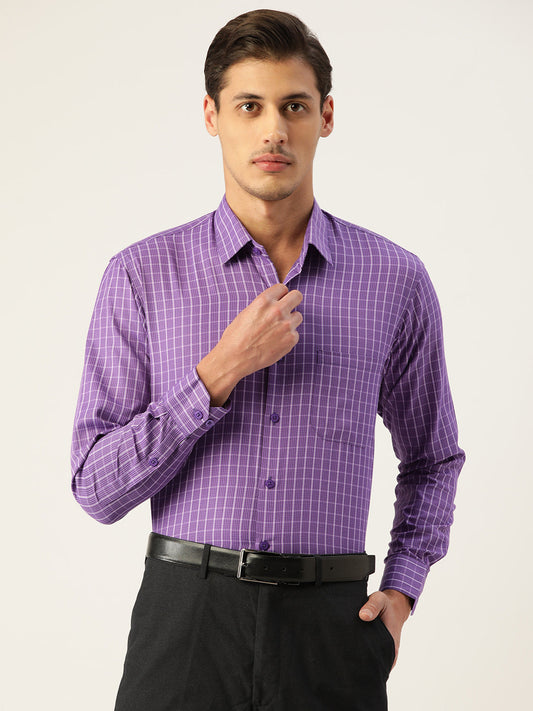 Indian Needle Men's Cotton Checked Formal Shirts ( SF 800Voilet )