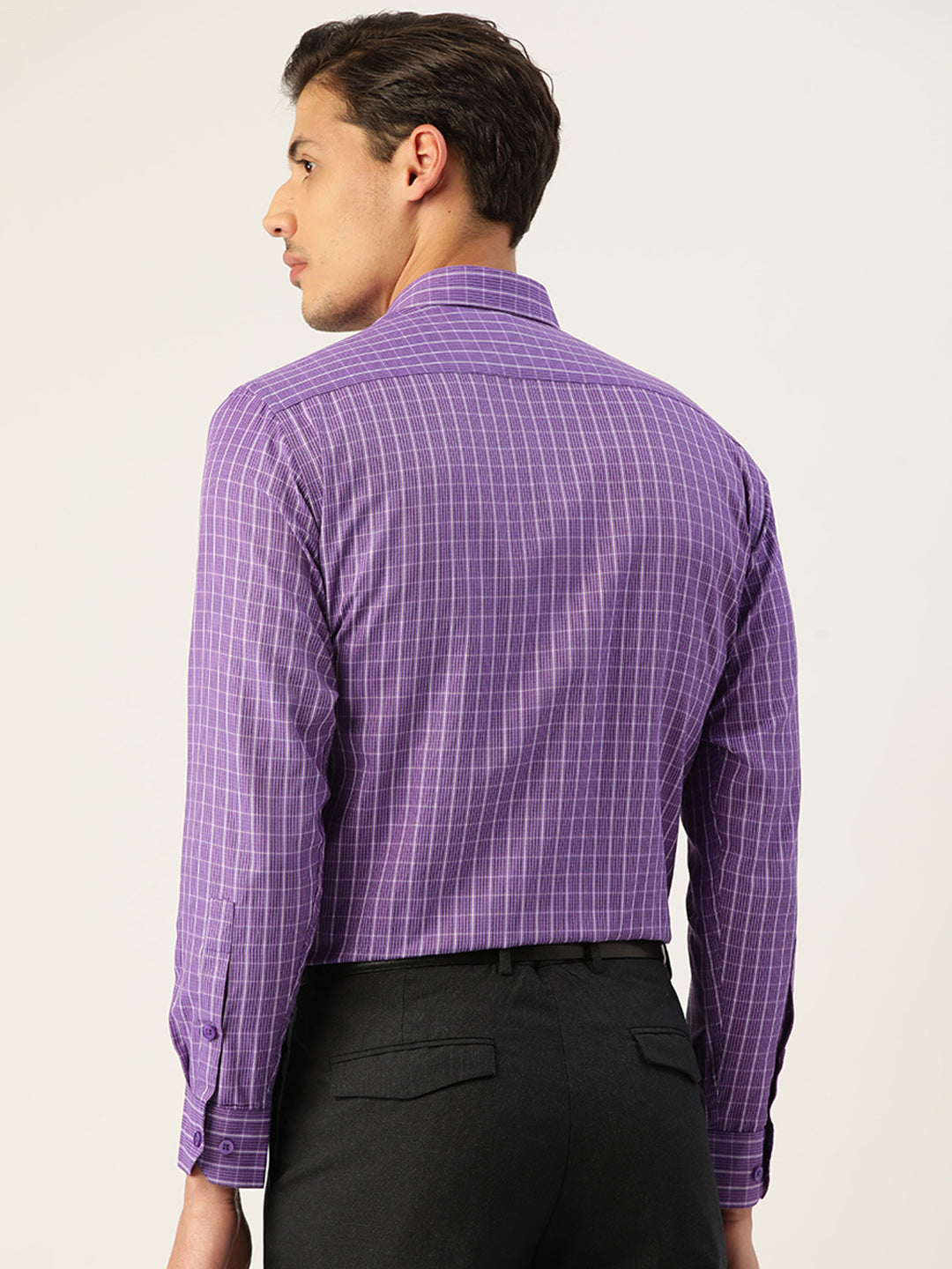Indian Needle Men's Cotton Checked Formal Shirts ( SF 800Voilet )