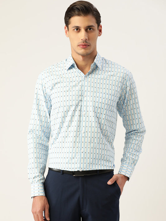 Indian Needle Men's Cotton Striped Formal Shirts ( SF 801Sky )