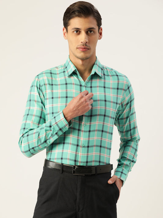 Indian Needle Men's Cotton Checked Formal Shirts ( SF 803Green )
