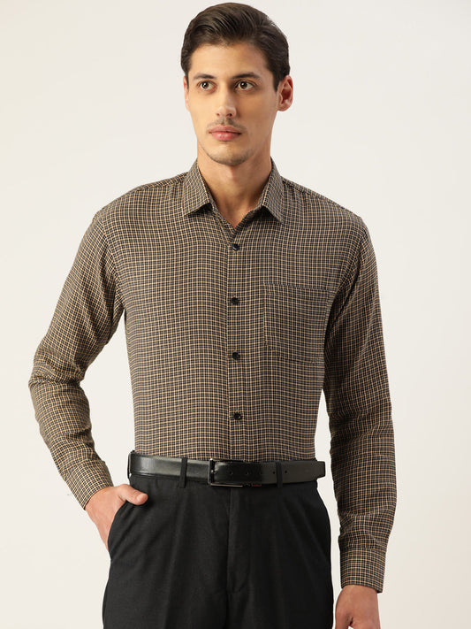 Indian Needle Men's Cotton Checked Formal Shirts ( SF 804Black )