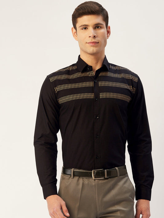Indian Needle Men's Cotton Printed Formal Shirts ( SF 805Black )