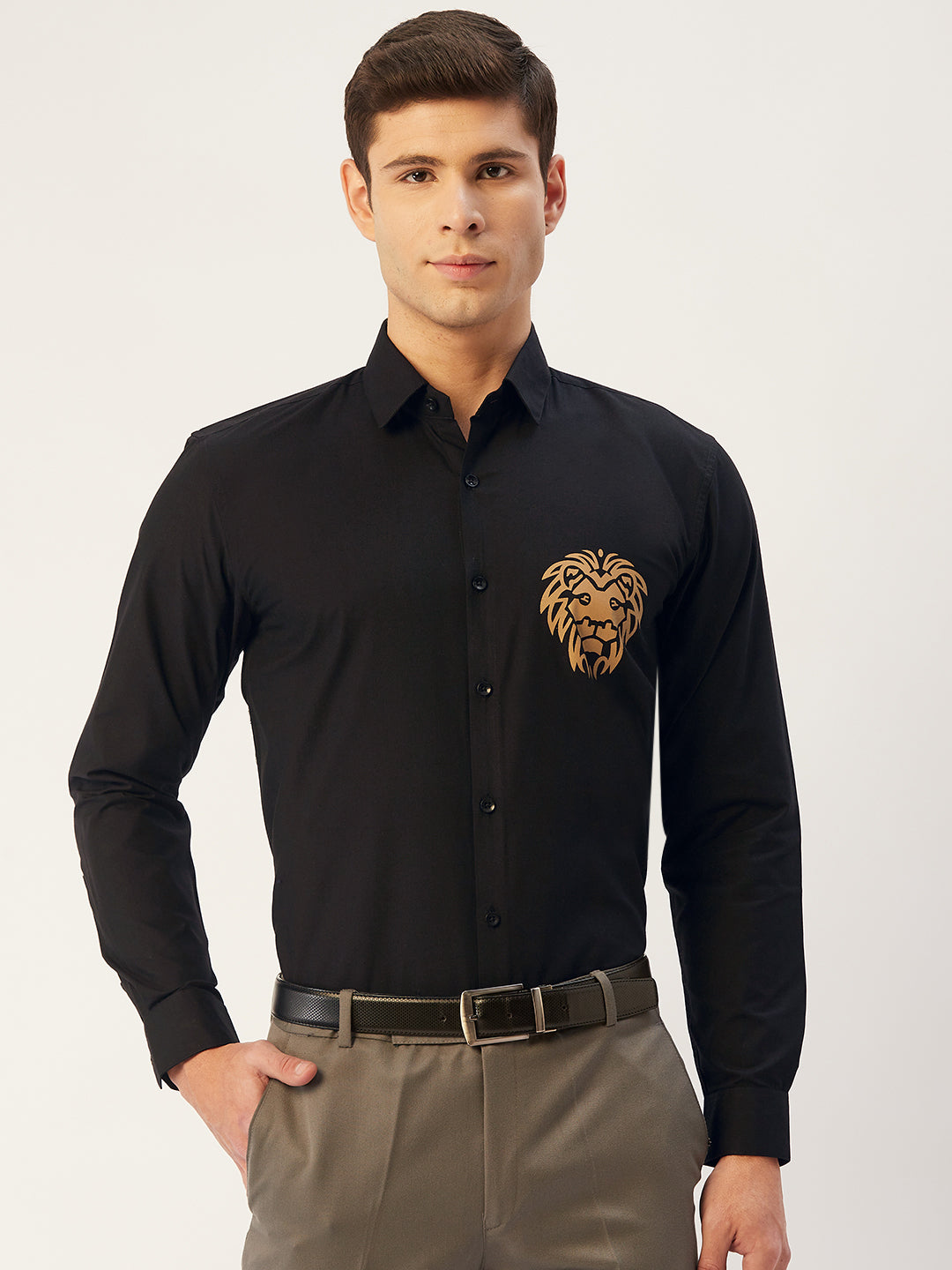 Indian Needle Men's Cotton Printed Formal Shirts ( SF 806Black )