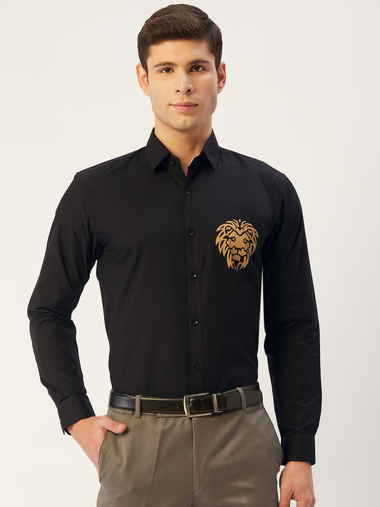 Indian Needle Men's Cotton Printed Formal Shirts ( SF 806Black )