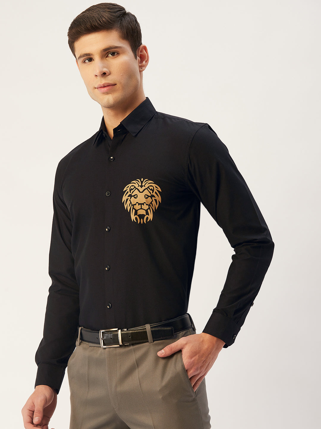 Indian Needle Men's Cotton Printed Formal Shirts ( SF 806Black )