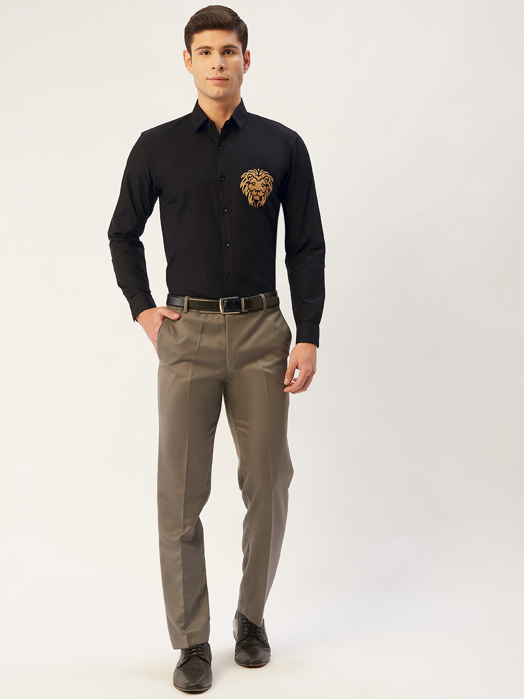 Indian Needle Men's Cotton Printed Formal Shirts ( SF 806Black )