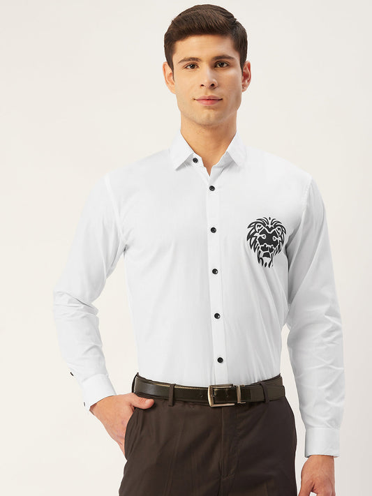 Indian Needle Men's Cotton Printed Formal Shirts ( SF 806White )