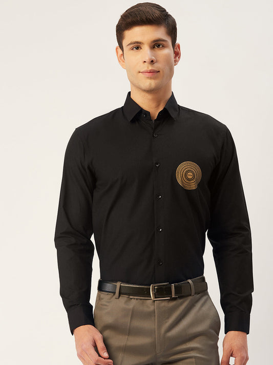Indian Needle Men's Cotton Printed Formal Shirts ( SF 807Black )
