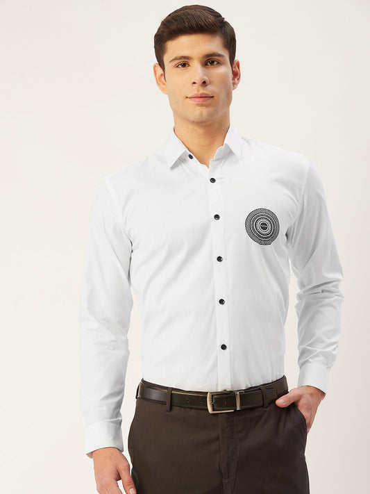 Indian Needle Men's Cotton Printed Formal Shirts ( SF 807White )