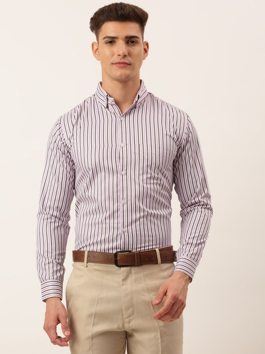 Indian Needle Men's Cotton Checked Button Down Collar Formal Shirts ( SF 809Light-Purple )