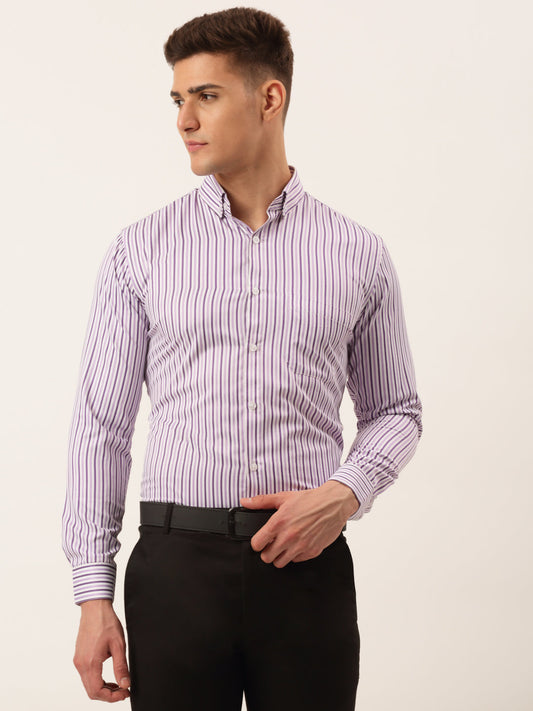 Indian Needle Men's Cotton Checked Button Down Collar Formal Shirts ( SF 809Purple )