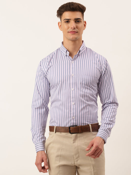 Indian Needle Men's Cotton Checked Button Down Collar Formal Shirts ( SF 809Voilet )