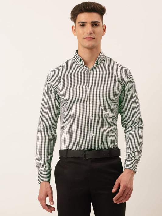 Indian Needle Men's Cotton Checked Button Down Collar Formal Shirts ( SF 810Black )