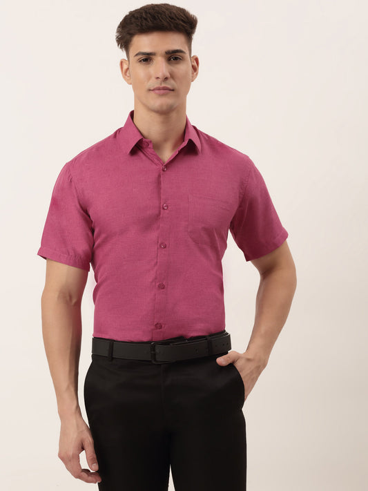 Indian Needle Men's Cotton Solid Half Sleeve Formal Shirts ( SF 811Pink )