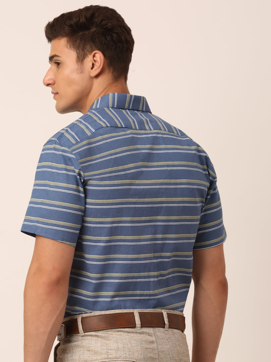 Indian Needle Men's Cotton Striped Half Sleeve Formal Shirts ( SF 816Blue )