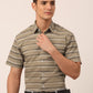 Indian Needle Men's Cotton Striped Half Sleeve Formal Shirts ( SF 816Brown )
