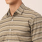Indian Needle Men's Cotton Striped Half Sleeve Formal Shirts ( SF 816Brown )