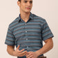 Indian Needle Men's Cotton Striped Half Sleeve Formal Shirts ( SF 816Grey )
