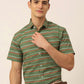Indian Needle Men's Cotton Striped Half Sleeve Formal Shirts ( SF 816Olive )