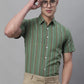 Men's Olive Green Striped Formal Shirt