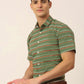 Indian Needle Men's Cotton Striped Half Sleeve Formal Shirts ( SF 816Olive )