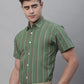Men's Olive Green Striped Formal Shirt