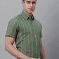 Men's Olive Green Striped Formal Shirt