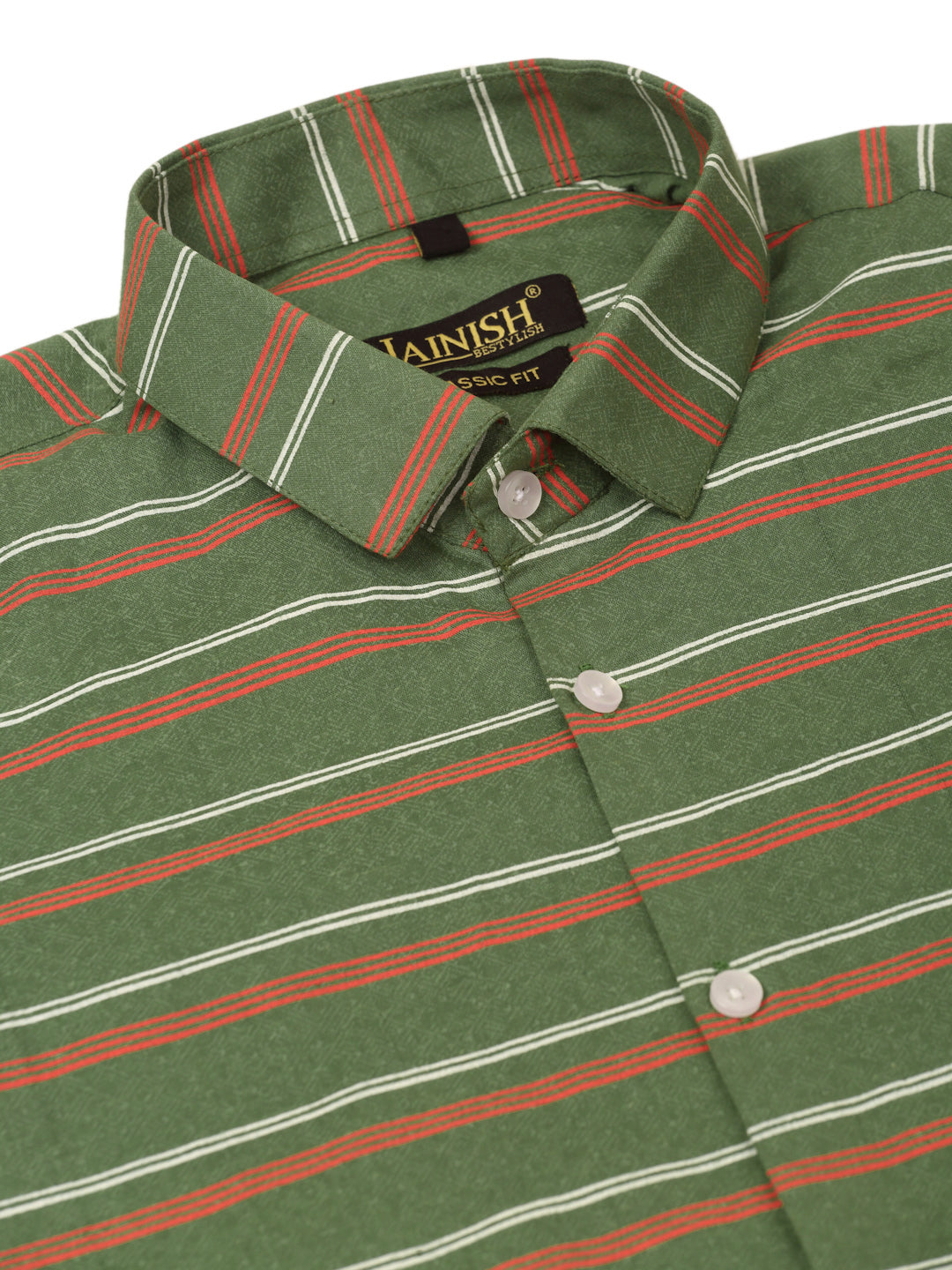 Indian Needle Men's Cotton Striped Half Sleeve Formal Shirts ( SF 816Olive )
